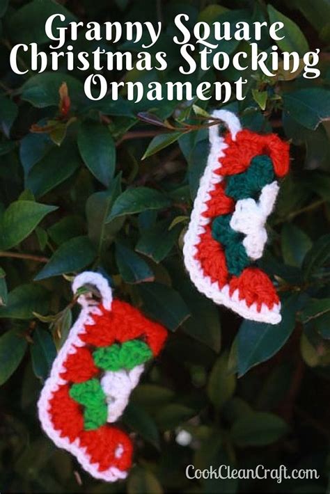 Granny Square Christmas Stocking Ornament Cook Clean Craft Crochet Christmas Stocking