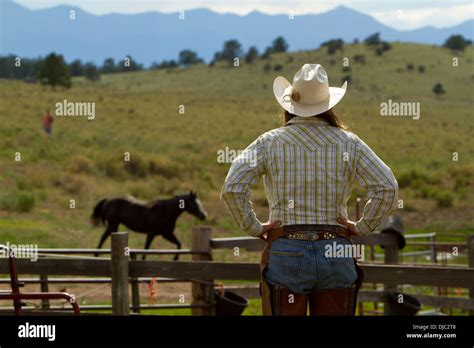 Cowgirl On The Ranch Stock Photo Alamy