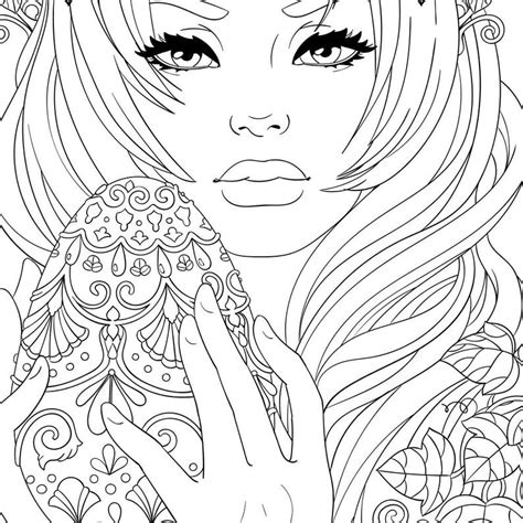 Adult Coloring Page Easter Girl Line Art Etsy
