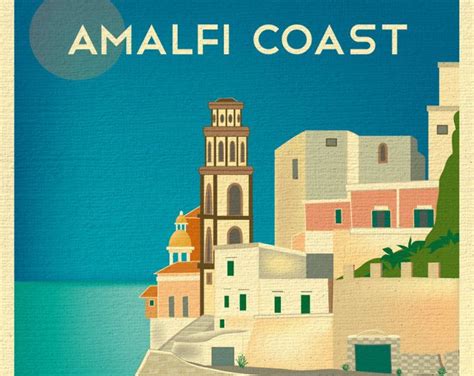 An Image Of A Poster With The Words Amalfi Coast Written In English And
