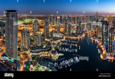 Aerial View Of The Cityscape Of Dubai United Arab Emirates At Dusk