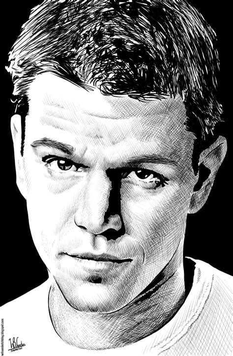 Matt Damon Ink Drawing