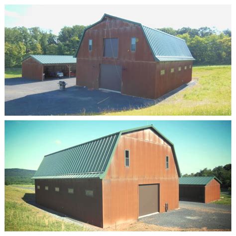 2 Story Barn With Classic Green Metal Roof And Rustic Corrugated Metal
