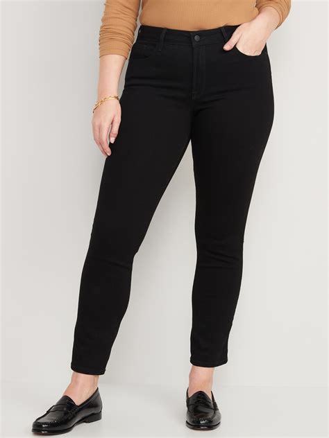 Mid Rise Power Slim Straight Black Jeans For Women Old Navy