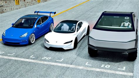 Tesla Roadster Vs Tesla Cybertruck Vs Tesla Model 3 Performance Drag