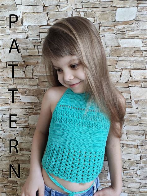 Crochet Kids Top Pattern Boho Open Back Crop Top Emerald Easy Pdf