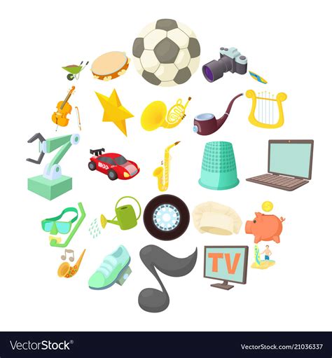 interests icons set cartoon style royalty free vector image