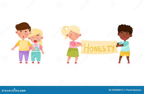 Honest And Fair Children Set Kids Protecting Younger One And Holding