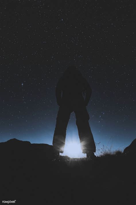 Man Standing Under The Starry Sky Free Image By