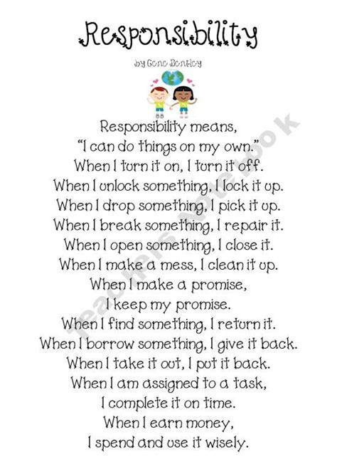 Responsibility Poem And Writing Activity Classroom Ideas No