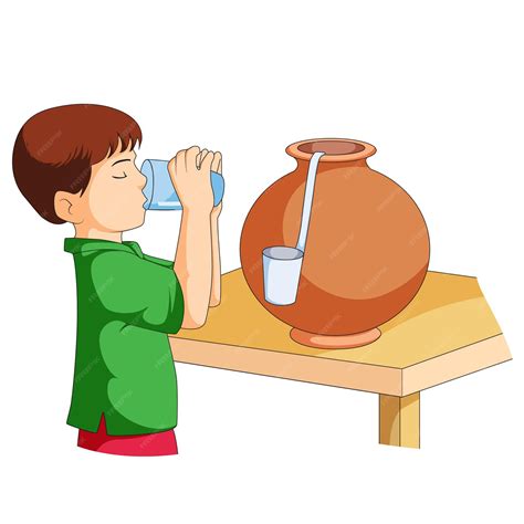 Premium Vector Boy Drinking Water From Water Pitcher Vector Illustration