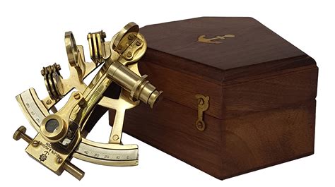 t brass sextant compass nautical marine solid antique finish in wooden box