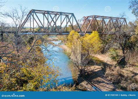 Railroad Bridge Texas Over Hill Country River Stock Image Image Of