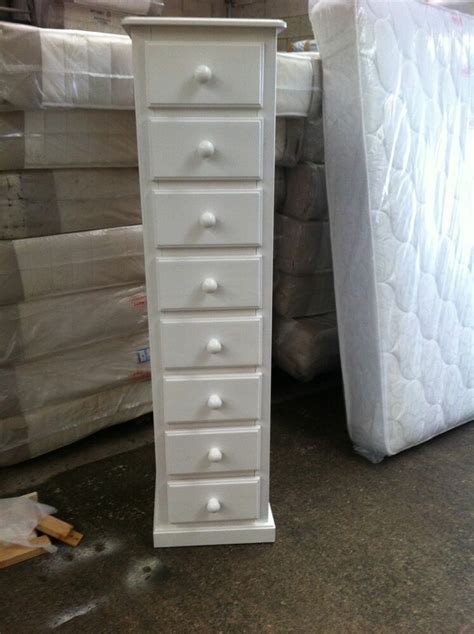 Next day delivery and free returns available. HAND MADE WHITE SHABBY CHIC 8 DRAWER NARROW TALL BOY SLIM ...