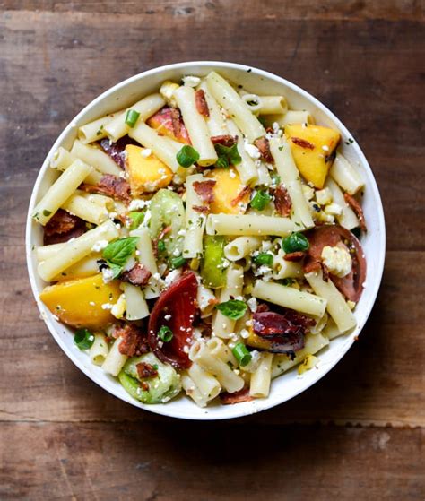 Smoky Heirloom Tomato And Grilled Peach Pasta Salad With Basil
