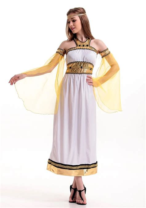 Halloween The Cleopatra Ancient Egypt Queen White Dress Oversleeve