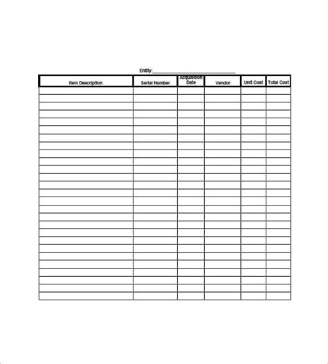 Asset List Template 8 Free Word Excel Pdf Format Download