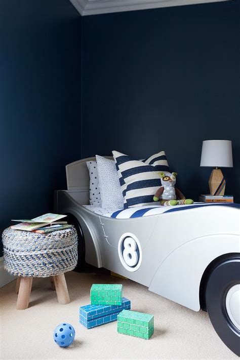The most common navy blue paint material is wood & nut. Navy Blue Boy Bedroom with Silver Race Car Bed ...