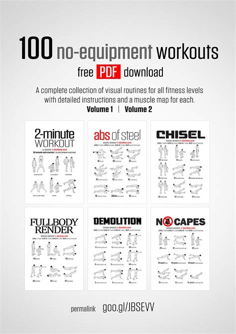 Using the right diet plan can have a tremendous impact on helping you get the body you want sooner, rather than later. 100 No Equipment Workouts - PDF Vol. 1 and 2 | No ...