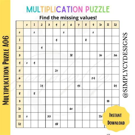 Multiplication Puzzle Printable Game Homeschool Math Aid Etsy