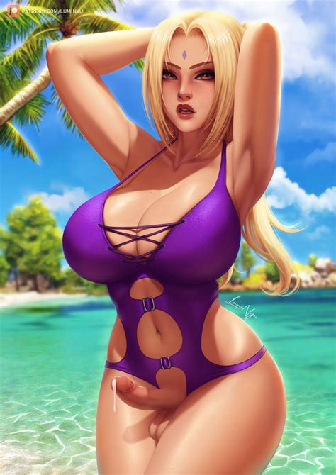 Rule 34 1futa Arms Behind Head Arms Up Balls Beach Big Breasts Bikini Blonde Hair Breasts