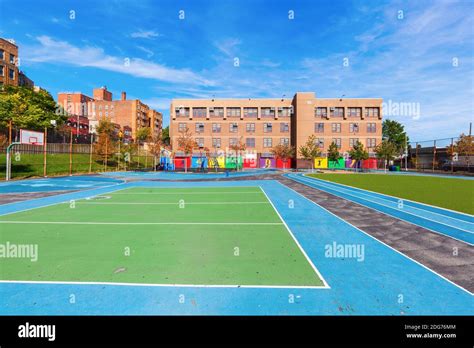 School With Playing Field In The Bronx New York City Stock Photo Alamy