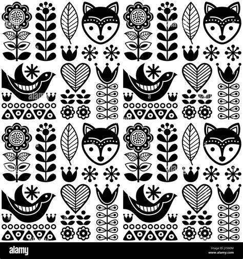 Scandinavian Seamless Folk Art Pattern Black Finnish Design Nordic