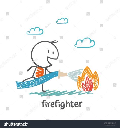 Firefighter Extinguishes Fire Illustration Stock Vector Royalty Free 248724367