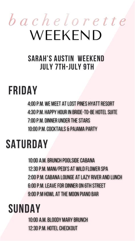 Bachelorette Itinerary Template Digital Schedule Instant Etsy