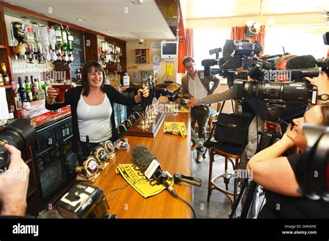 Pub Landlady Karen Murphy Celebrates At Her Pub The Red White And Blue In Portsmouth After