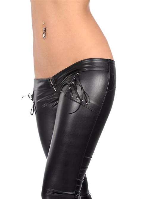 Meise New Fashion Low Waist Super Sexy Faux Leather And Glossy Pvc Pants Low Waist Bandage