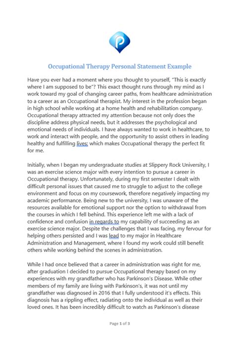 Occupational Therapy Personal Statement Example