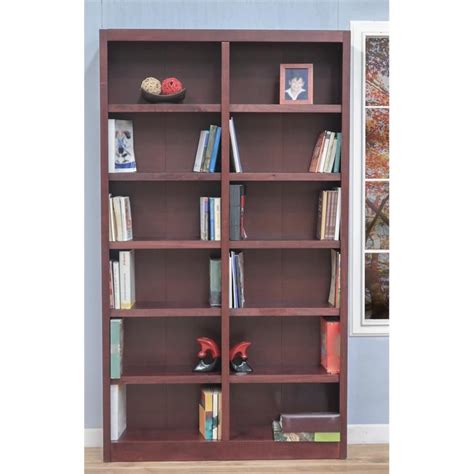 Traditional 84 Tall 12 Shelf Double Wide Wood Bookcase In Cherry