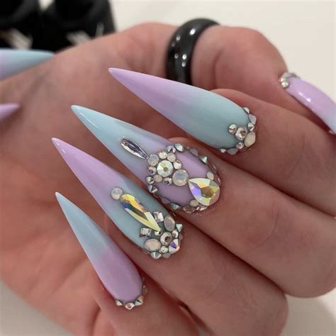 Baby Blue Lavender Ombré Stiletto Nails Bling Design By Margaritasnailz