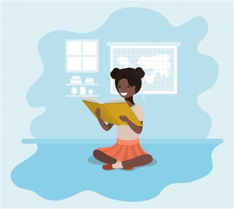 Premium Vector Young Black Student Girl Sitting Reading Book