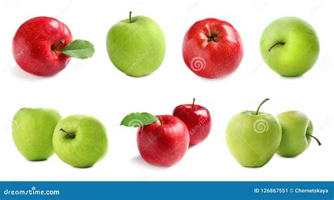 Set With Delicious Red And Green Apples Stock Image Image Of