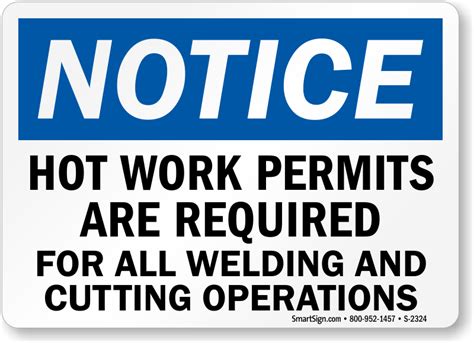 Hot Work Permits Are Required For All Welding And Cutting Operations Sign Sku S