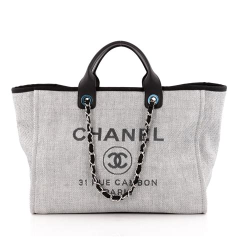 Buy Chanel Deauville Chain Tote Canvas Large Gray 1156101 Rebag