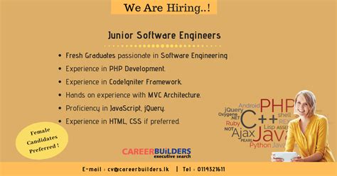 Junior Software Engineers Job Vacancy At Career Builders Pvt Ltd