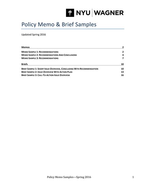 Solution Nyu Wagner Policy Memo Brief Samples Studypool