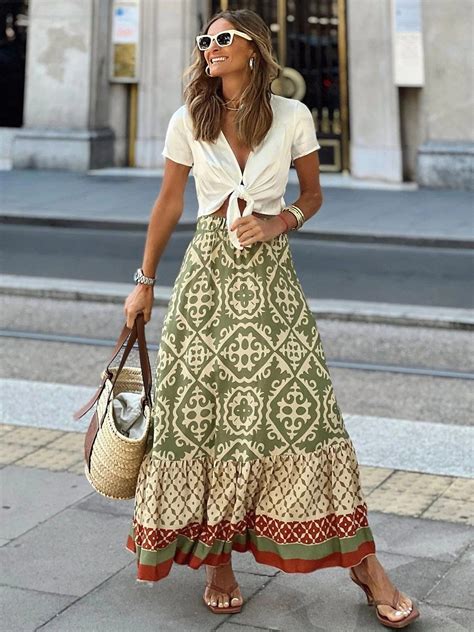 boho floral print high waist pleated skirts etsy in 2023 printed maxi skirts long skirt