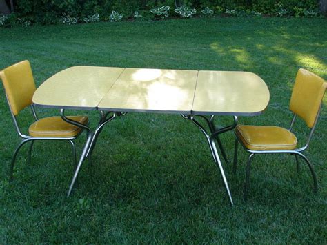Vintage Yellow Drop Leaf Formica Table And Two Yellow Vinyl Etsy