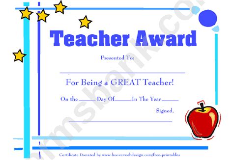 Teacher Award Certificate Printable Pdf Download