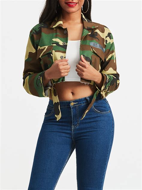 Camouflage Chic Crop Top Womens Casual Jacket Womens Jackets Casual