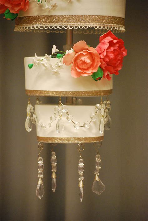 Four tier crystal chandelier wedding cake designed for a luxury bride! Chandelier Upside Down Wedding Cake - closeup of bottom ...