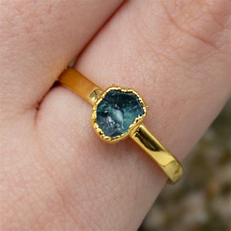 Raw Gemstone Jewellery Apatite Birthstone Stacking Ring In Gold May
