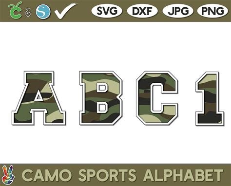 Camo SVG Alphabet Camouflage SVG Sports Alphabet Camo Font Etsy