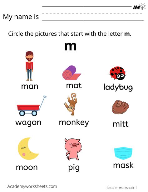 Learn The Letter M M Learning The Alphabet Academy Worksheets