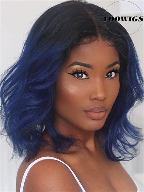 Black and blue hair color fits almost everyone, regardless of appearance and age. YOOWIGS Royal Film HD Lace Pre Plucked Ombre Dark Blue ...