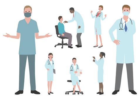 Set Of Doctors And Nurses Flat Vector Illustration Isolated On A White